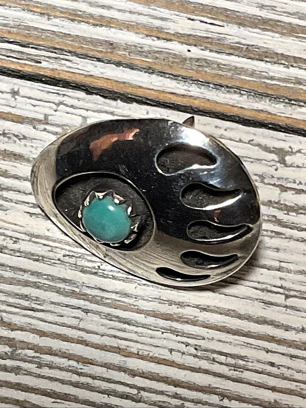 Vintage Sterling Silver Turquoise Bear Paw Tie Tack / Lapel Pin Navajo Tie pin